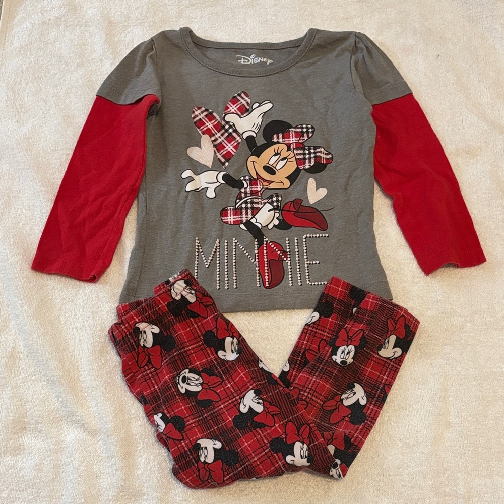 Disney Red and Gray Minnie Mouse Plaid Two-Piece Set